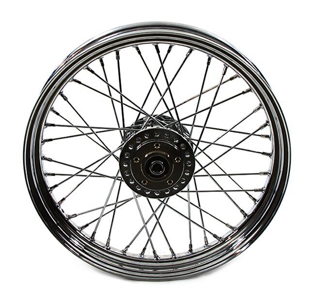 V-Twin Mfg. 40 Spoke Chrome Front Wheel, 19" X 2.5" Dual-Disc For Harley FX XL 1978-1983 - Image 2