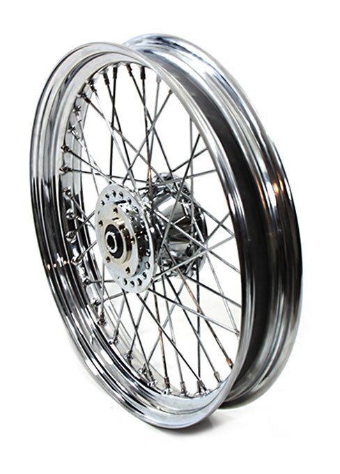 V-Twin Mfg. 40 Spoke Chrome Front Wheel, 19" X 2.5" Dual-Disc For Harley FX XL 1978-1983 - Image 3