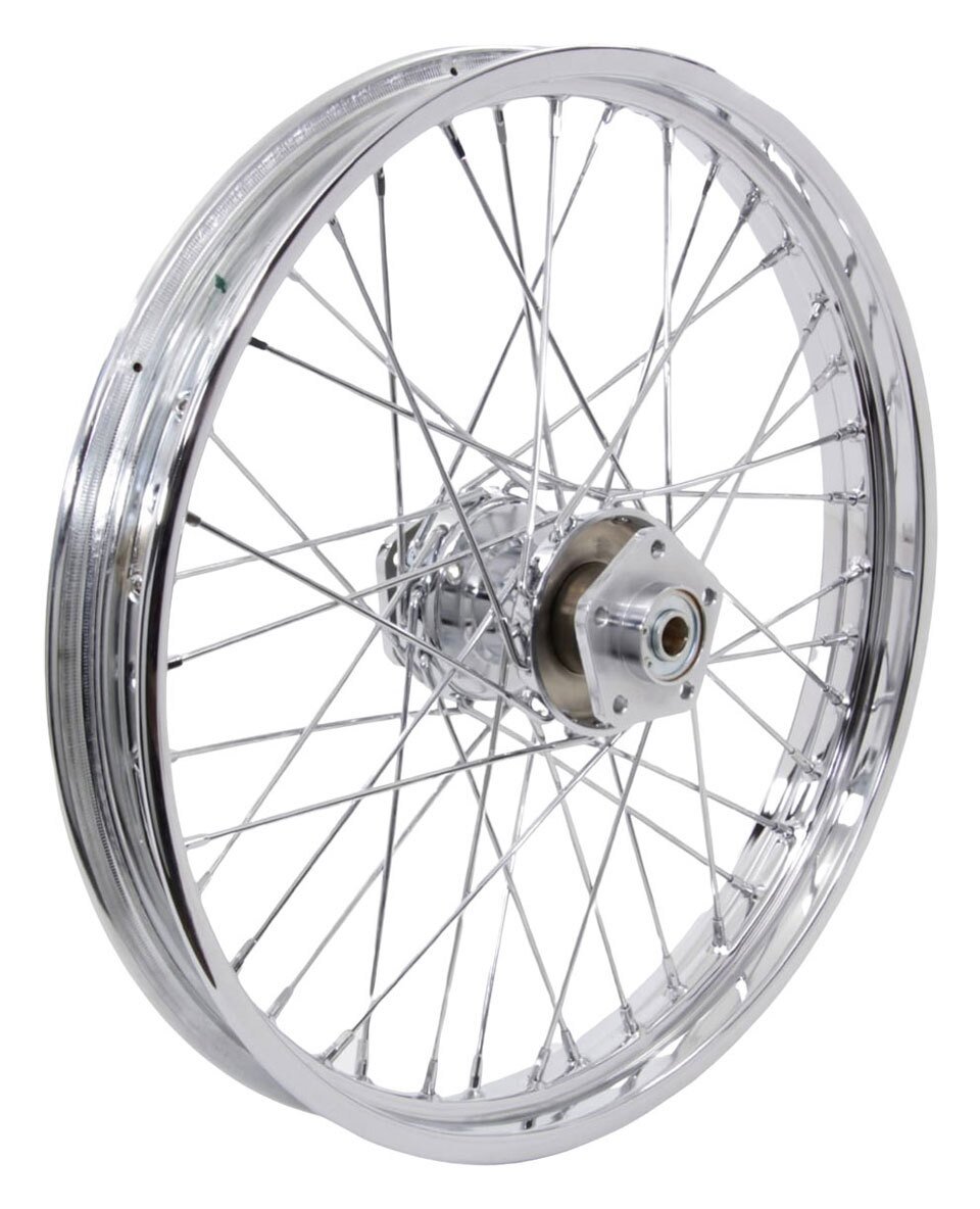 V-Twin Mfg. 40 Spoke Chrome Front Wheel, 19" X 2.5" Dual-Disc For Harley FX XL 1978-1983